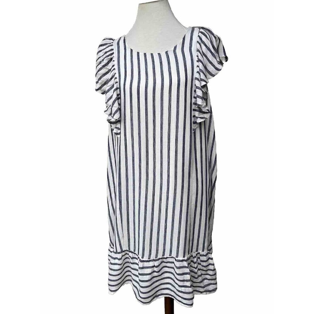 Everleigh Womens White Cotton Ruffle Sleeve Stripe Shift Dress Size XL - Picture 15 of 16